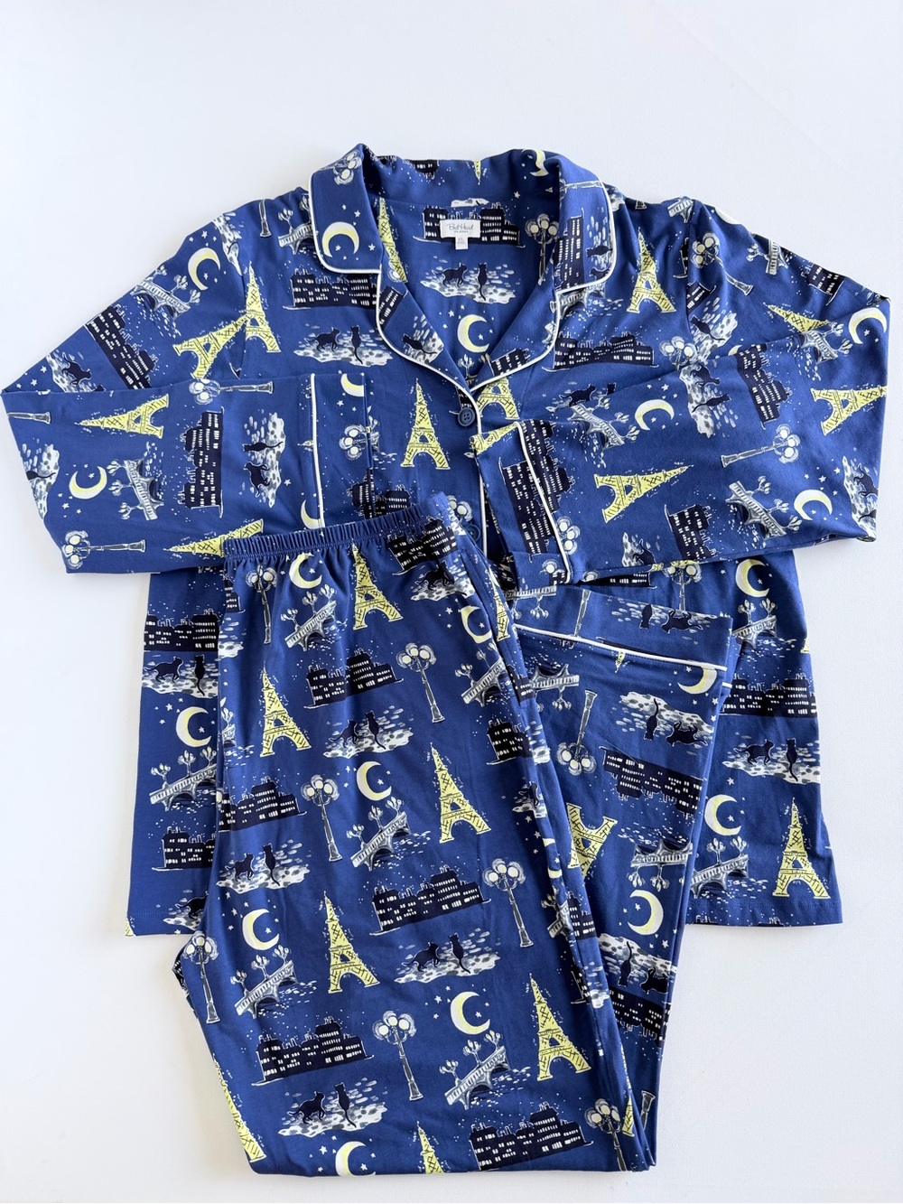 BedHead Paris at Night Organic Cotton Pajama Set Cats Eiffel Tower XL